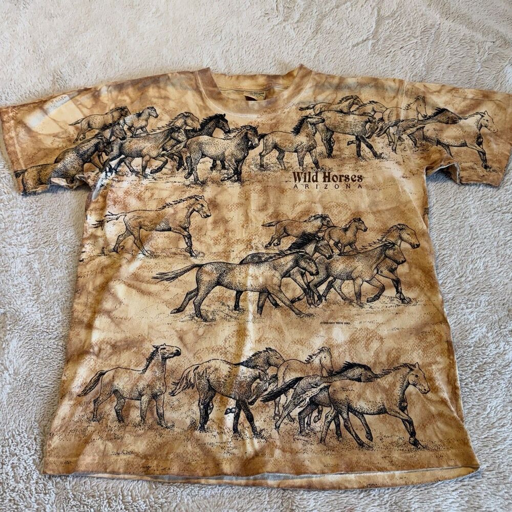 Vintage 1993 Wild Horses Arizona Gildan T Shirt Size L Single Stitch Tie Dye